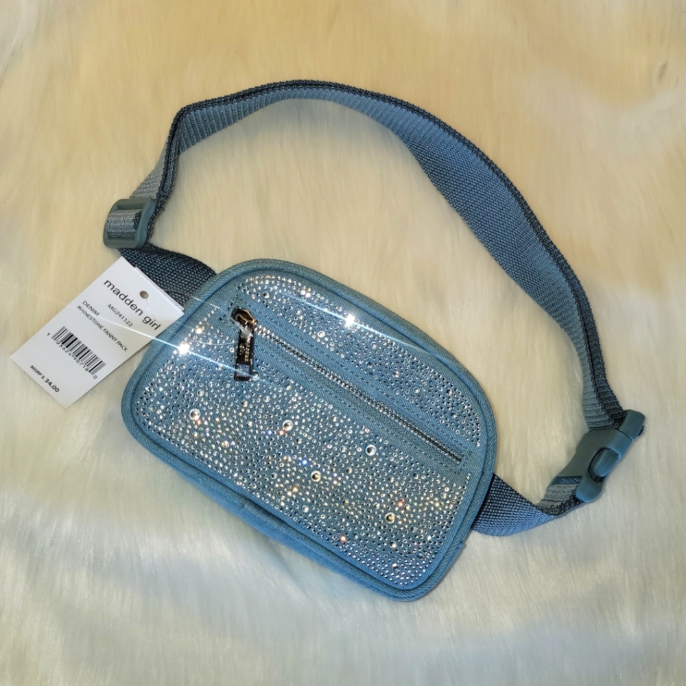 Madden girl denim rhinestone fanny pack